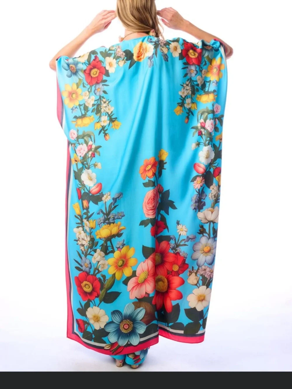H98.NWT Aratta Floral Garden Vibrant Floral Turquoise Kaftan $219 - Picture 4 of 7